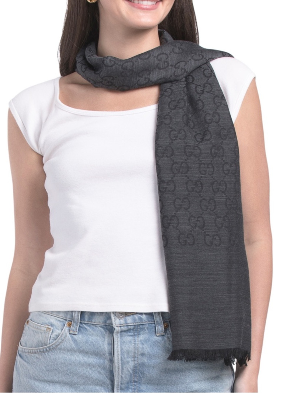 Gucci  Silk & Wool Scarf, Black & Dark Gray, New with Tags - Great Gift!